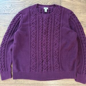 L.L. Bean Womens Large Cable Knit Pullover Sweater Purple Fall Preppy Classic